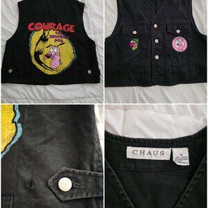 DIY'D COURAGE THE COWARDLY DOG DENIM VEST (MEDIUM)